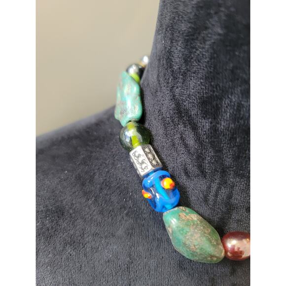 Womens Gold Statement Necklace With Multicolor Beaded Clusters And Lobster Clasp - Picture 5 of 6